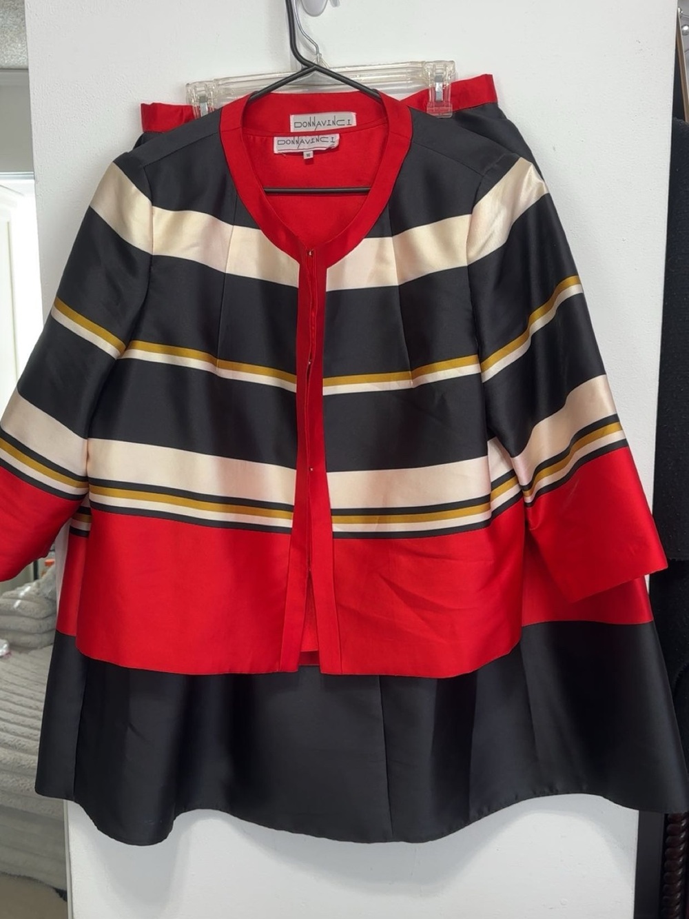 Donavene Red & Black Striped Open-Front Blazer